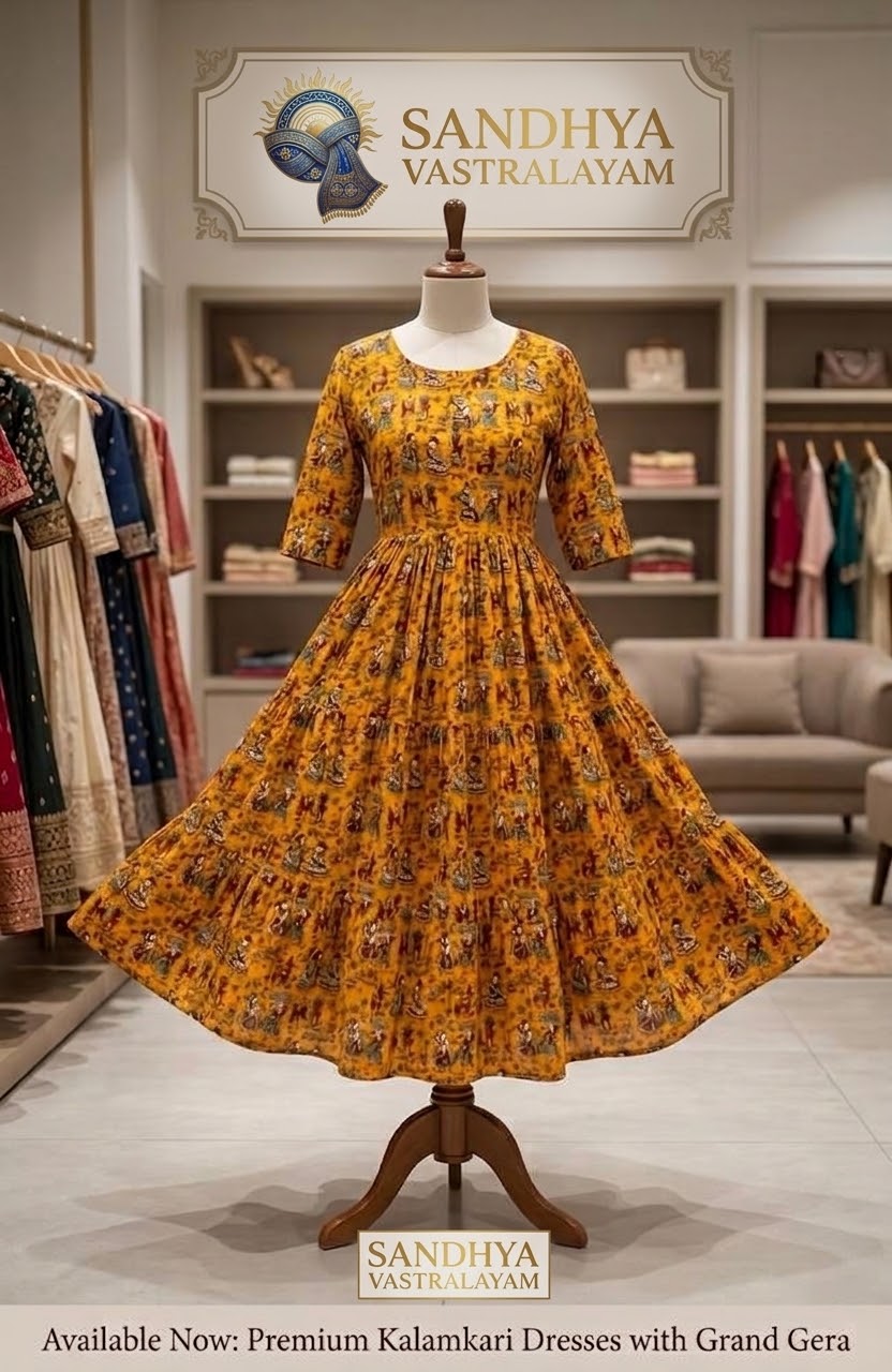 Cotton Kalamkari gown — cotton Dresses, front view