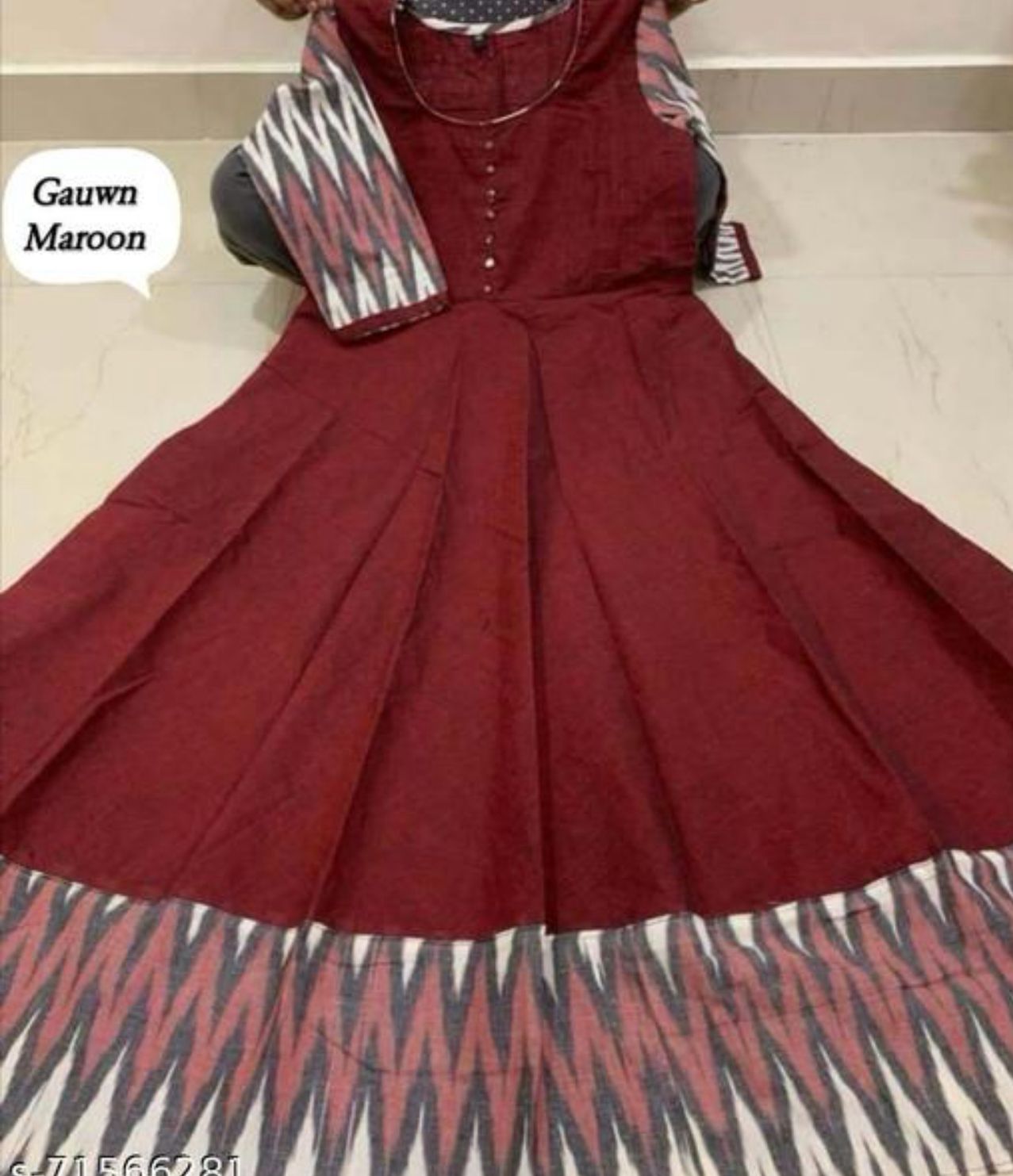 Cotton Maroon long gown — maroon cotton Dresses, front view