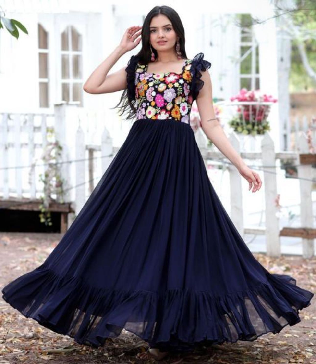 Georgette long gown — georgette Dresses, front view