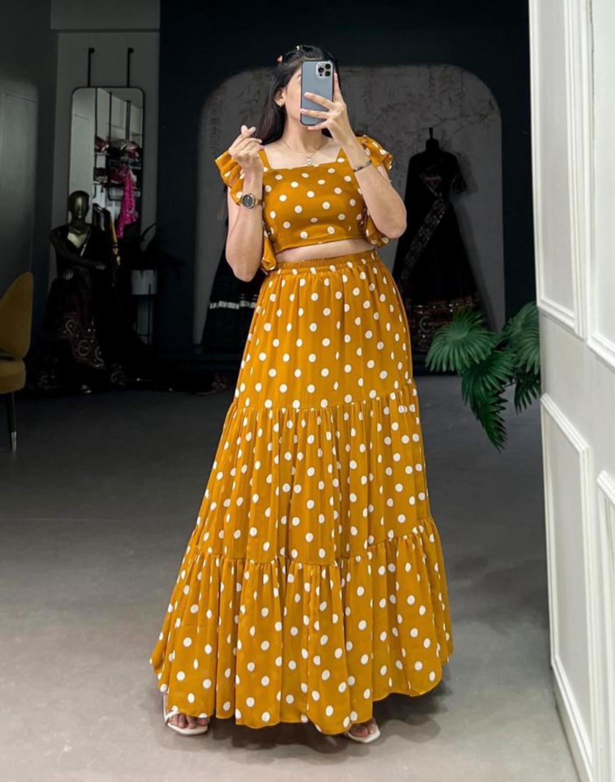 Georgette Crop top lehanga — georgette Dresses, front view