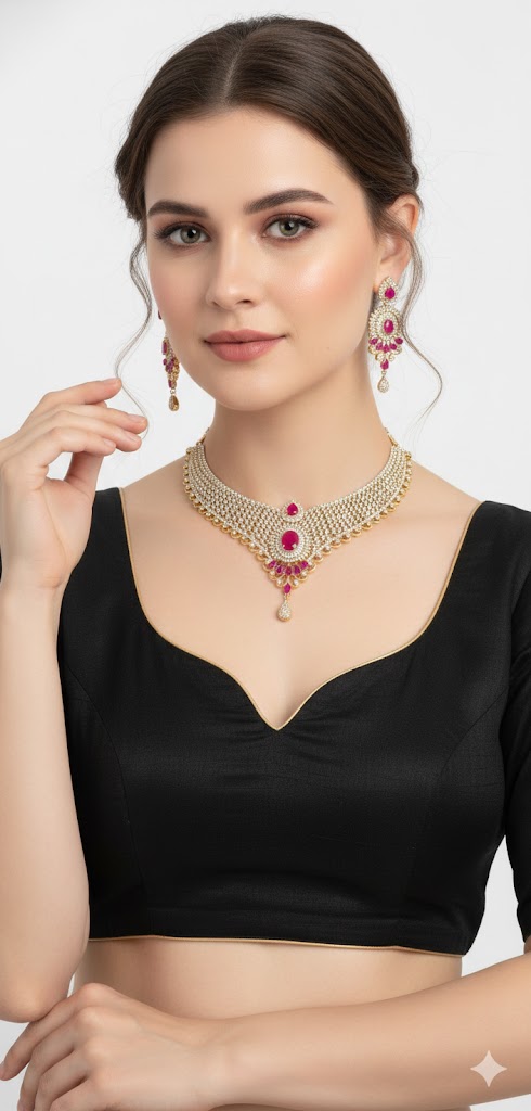 American diamond necklace — gold Jewellery, front view