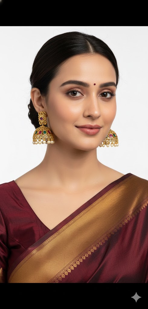 Jhumkas — gold Jewellery, front view