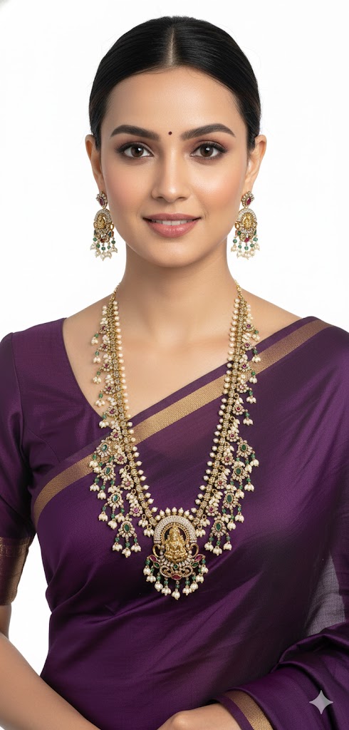 Gutta Pusala Set Long haram — gold Jewellery, front view