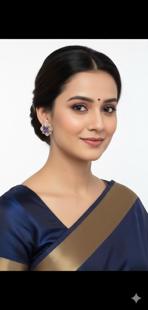 Studs — navy silk Jewellery, front view