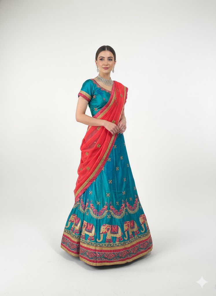 Raw Silk Lehanga with Blouse. — raw silk Lehengas, front view