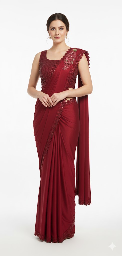 Ready To Wear Ruffle Saree for Party & Reception — Sarees, front view