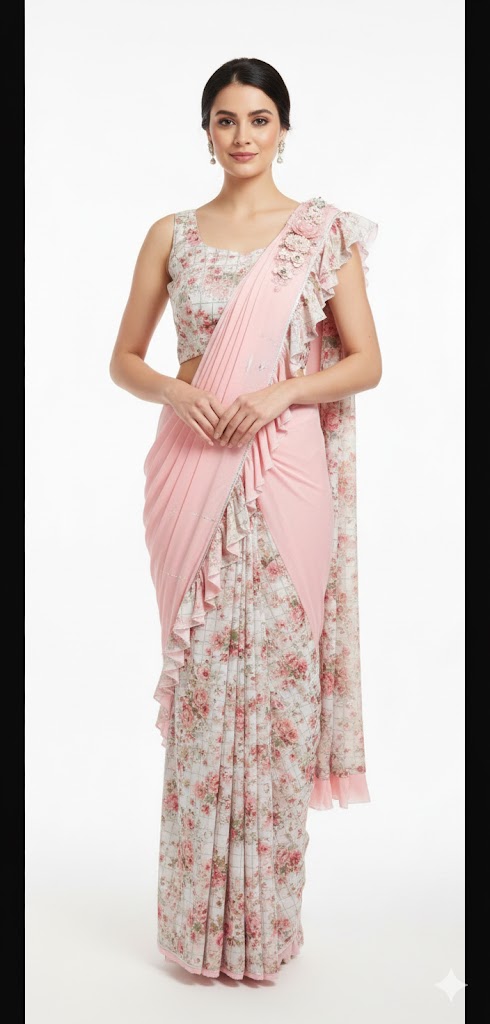Ready To Wear Ruffle Saree for Party & Reception — Sarees, front view
