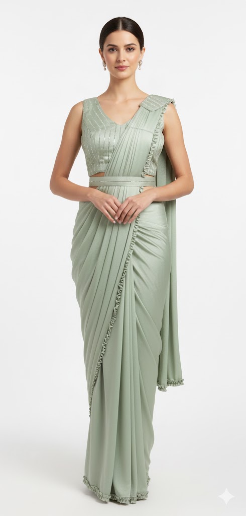 Ready To Wear Ruffle Saree for Party & Reception — Sarees, front view