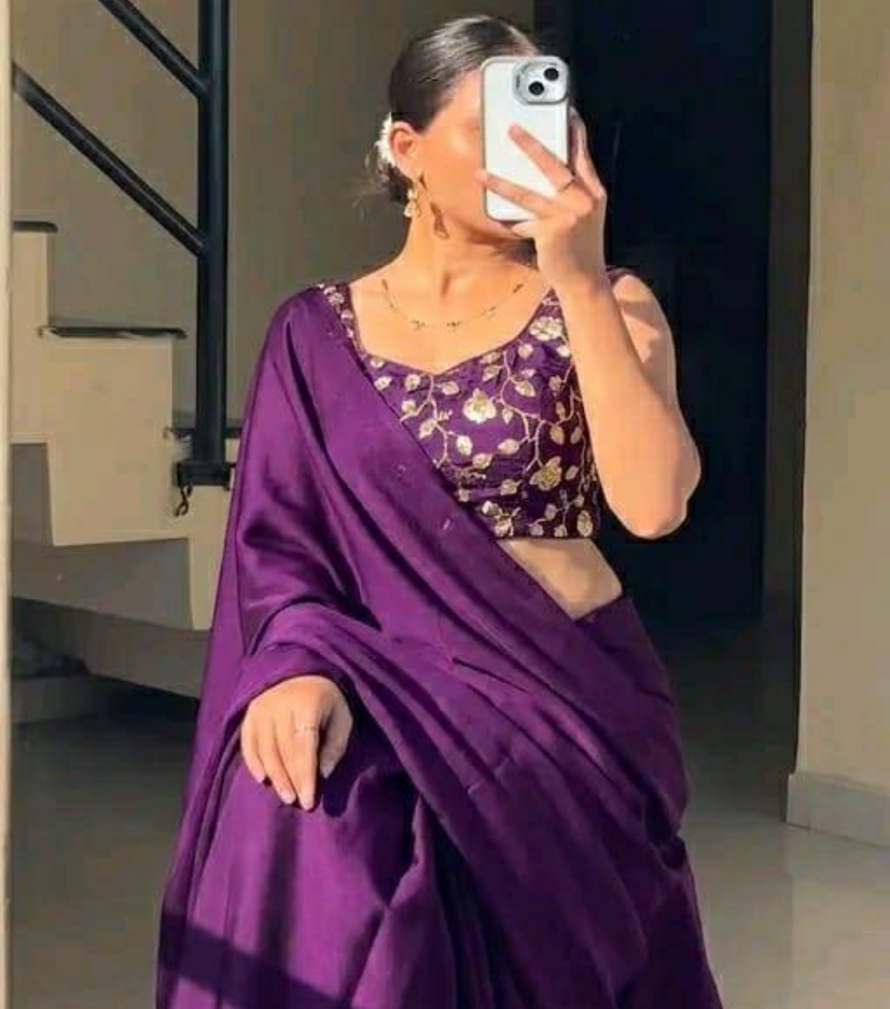 Banara saree with stitched blouse — Sarees, front view