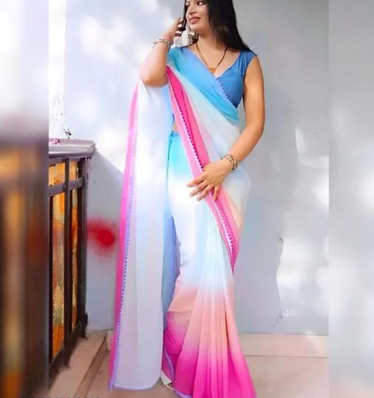 Georgette saree without Stitched blouse. — georgette Sarees, front view