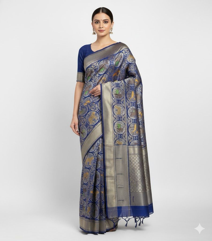 Banara saree with stitched blouse — Sarees, front view