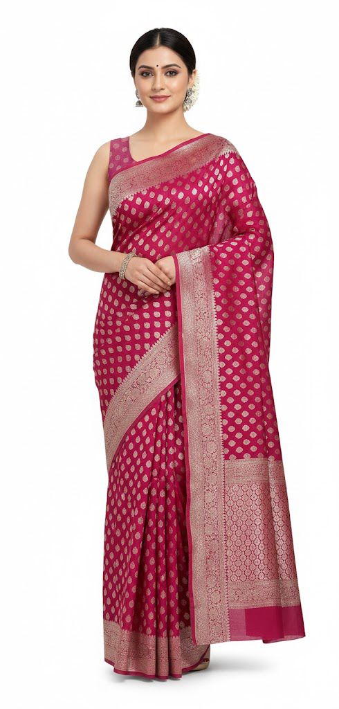 Banara Georgette saree with stitched blouse — georgette Sarees, front view