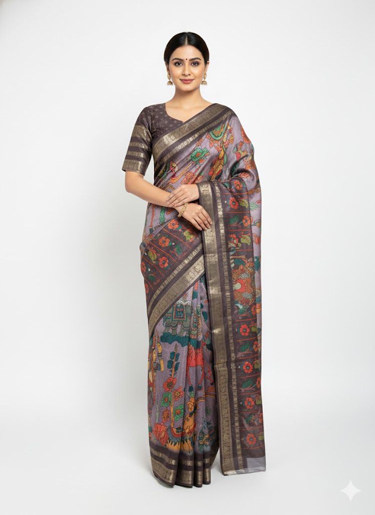Fancy kalamkari silk saree original — silk Sarees, front view