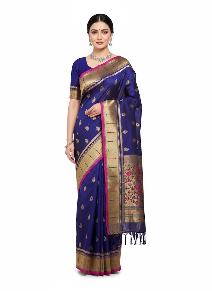 Paithani saree with stitched blouse. — Sarees, front view