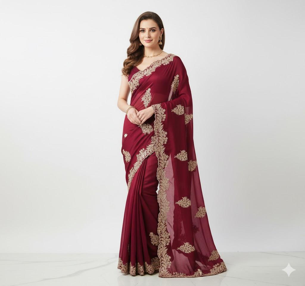 Pace silk work sarees with Stitched blouse — silk Sarees, front view