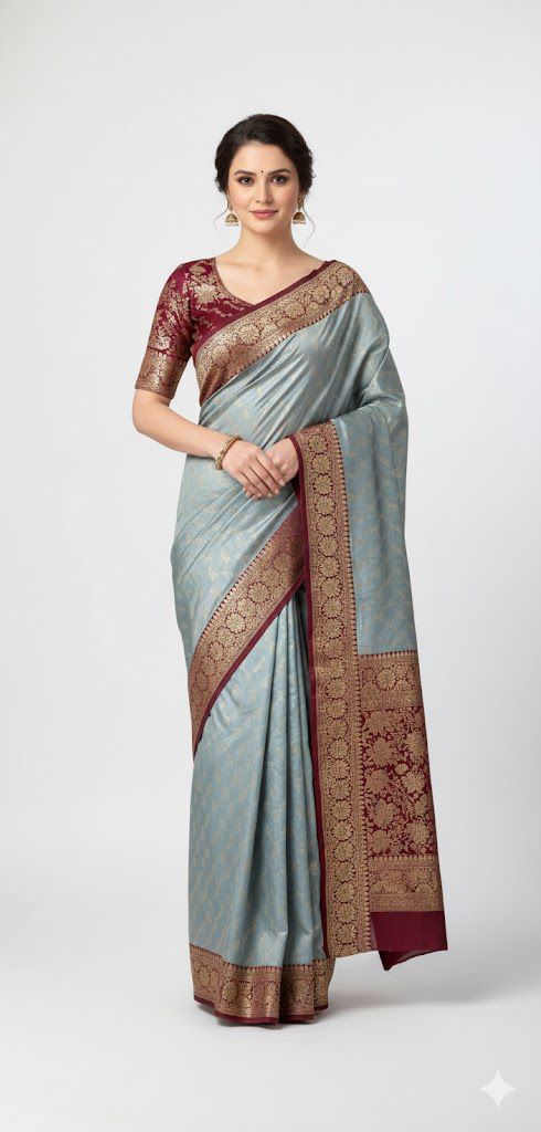 Fancy Saree with stitched blouse — Sarees, front view