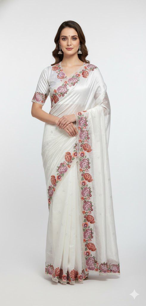 Pure Tissue saree with velvette stitched blouse — Sarees, front view